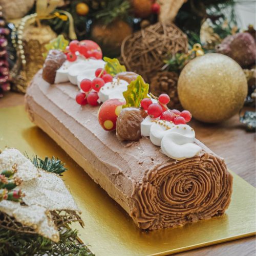 Christmas log cake - Buche Mont Blanc Yule Log Cake, delivered islandwide in Singapore powered by Oddle